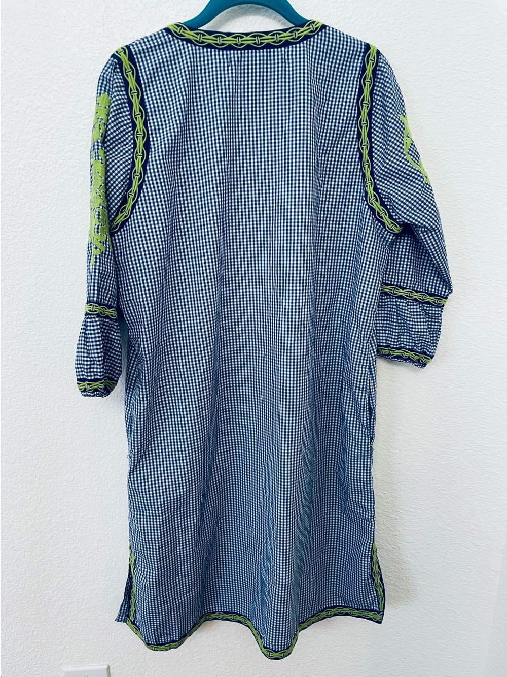 Gretchen Scott Designs Blue Gingham Dress with Bright Green Embroidery - Picture 4 of 4